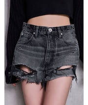 GYDA/072622402401 ジーンズ デニム デニムパンツ ハイウエストBACK RIPPEDデニムショートパンツ ジェイダ レディース ムラサキスポーツ