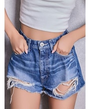 GYDA/072622402401 ジーンズ デニム デニムパンツ ハイウエストBACK RIPPEDデニムショートパンツ ジェイダ レディース ムラサキスポーツ