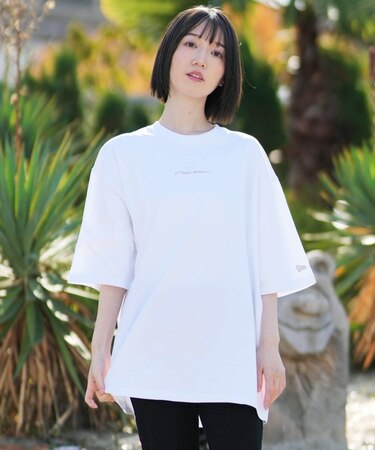 NEW ERA/14856675 半袖 オーバーサイズド コットン Tシャツ Handwritten Logo ホワイト ニューエラ レディース ムラサキスポーツ