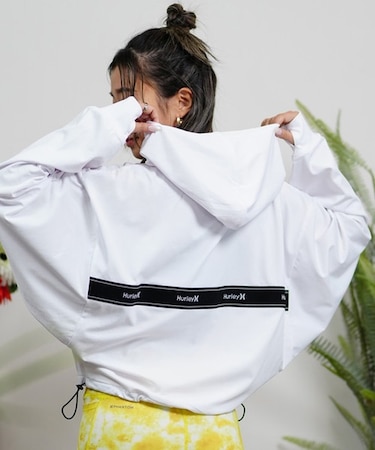 Hurley/WFF2320034 UT 水陸両用 ショート丈ロゴラッシュガード ラッシュパーカー セットアップ対応 ジャガードバンドドルマンフーディー ハーレー レディース ムラサキスポーツ