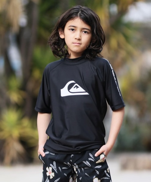 QUIKSILVER/キッズ 水着 ALL TIME SR YOUTH 半袖ラッシュガード 速乾 UPF50+ ストレッチ クイックシルバー 男の子 ムラサキスポーツ