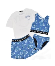 RUSTY/キッズ 水着 4点セット 966801 セパレートタイプ 半袖 Tシャツ ショートパンツ ラスティー 女の子 ムラサキスポーツ