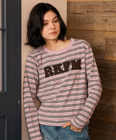 RIKKAFEMME/RF6F-2204 長袖 Tシャツ ロンT ロゴ刺繍 ボーダー柄 リッカファム レディース ムラサキスポーツ