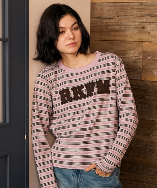 RIKKAFEMME/RF6F-2204 長袖 Tシャツ ロンT ロゴ刺繍 ボーダー柄 リッカファム レディース ムラサキスポーツ