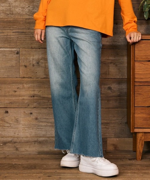 RIKKAFEMME/RF6F-3102 ロングパンツ レディース デニム パンツ Gパン フリンジフレアデニム リッカファム レディース ムラサキスポーツ