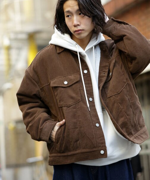 ビッグシルエット ボアコーデュロイジャケット/コーデュロイブルゾン