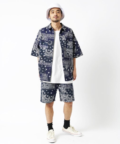 シェフSSセットアップ/ビッグシルエットシャツ＆イージーショーツ/シェフシャツ＆シェフショーツ/ツイル/デニム/ペイズリー/バンダナ/レオパード