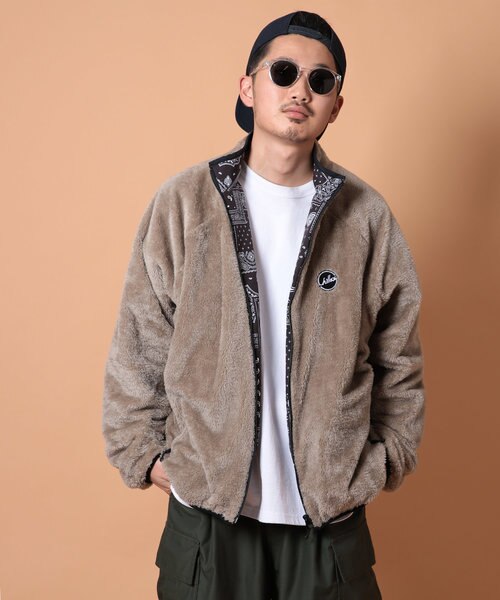 WEB限定 Chillax/チラックスSP 総柄ナイロン フリース リバーシブル