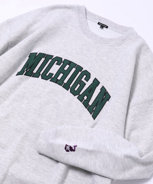 WEB限定 ビッグシルエット 刺繍カレッジロゴ クルーネックスウェット  