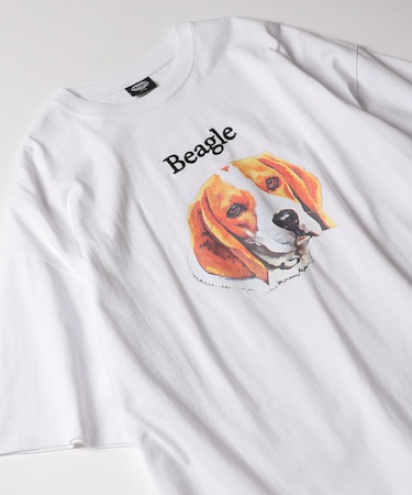 WEB限定 ビッグシルエット フロント刺繍 アニマルプリントTシャツ/Beagle/ビーグル/DOG/犬