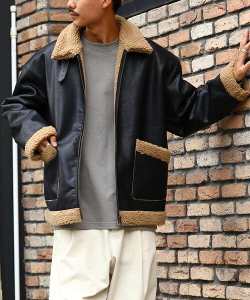 WEB限定 フェイクレザー ボンディングボア B-3ブルゾン/フェイク
