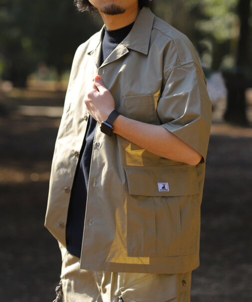 WEB限定 CAPTAIN STAG×FREAK'S STORE/キャプテンスタッグ 別注 ファイヤープルーフ サイドポケット ギアシャツ/難燃/リップストップ