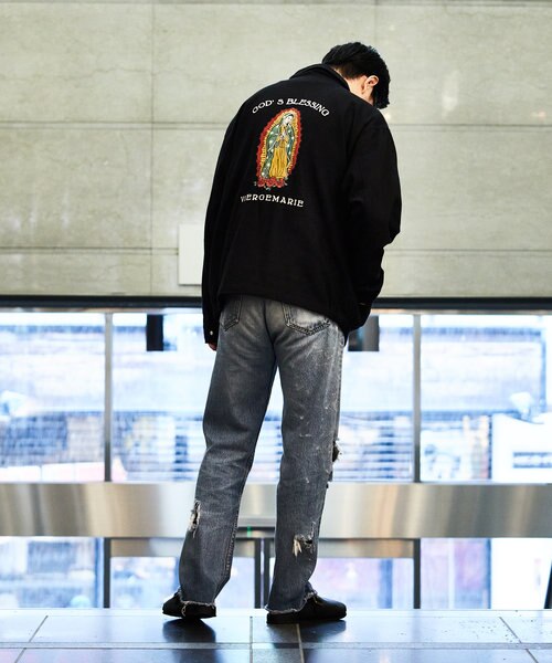 WEB限定 ビッグシルエット MARIA バック刺繍 ジップアップブルゾン