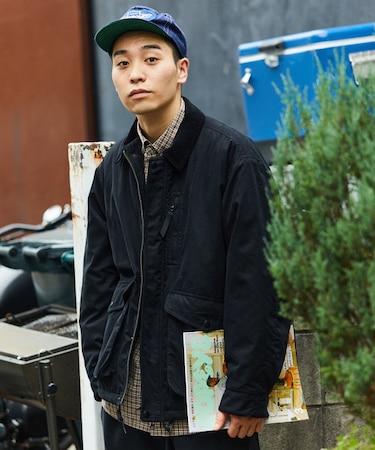 襟コーデュロイ切り替え コットン ナイロンブルゾン/フィッシングジャケット