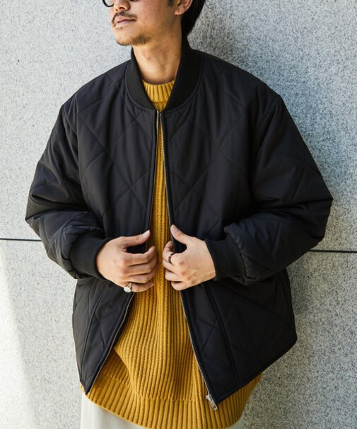 WEB限定 ビッグシルエット ダイヤキルト リブブルゾン/キルティング 