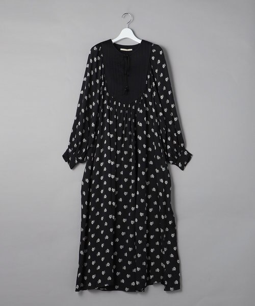 MODAL SATIN FLOWER PRINT PANEL DRESS/モダールサテンフラワー
