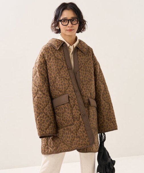 襟付きキルトライナージャケット　レオパード柄