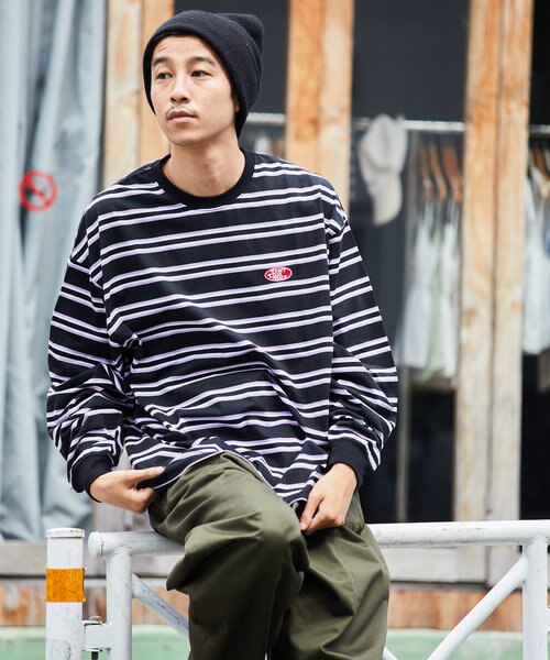 WEB限定 ビッグシルエット ワンポイント刺繍 マルチボーダー ロング