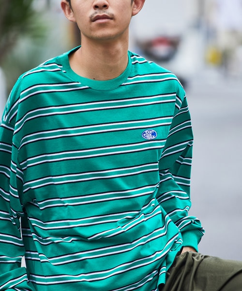 WEB限定 ビッグシルエット ワンポイント刺繍 マルチボーダー ロング