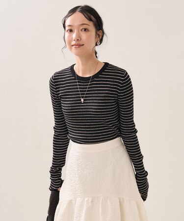 ウォッシャブルボーダークルーネックニット