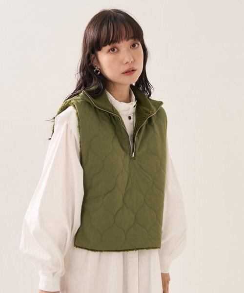 リバーシブルハーフZIPボアキルトベスト / リバーシブルハーフジップ