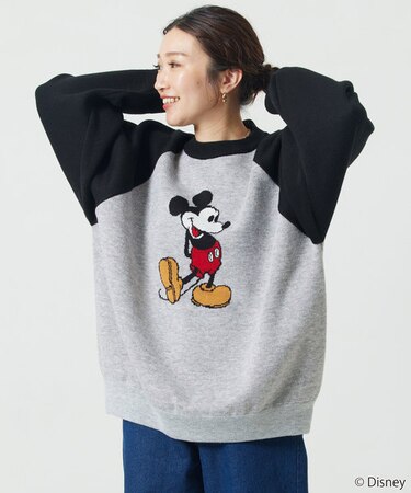 WEB限定【DISNEY/ディズニー ミッキーマウス】 別注 ビッグシルエット ラグランスリーブ クルーネック ジャガードニット/セーター