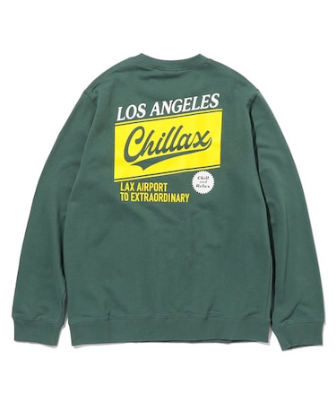 WEB限定 CHILLAX/チラックス LOSANGELES バックプリント クルーネックスウェット