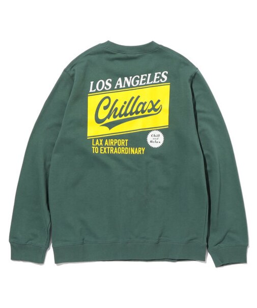 WEB限定 CHILLAX/チラックス LOSANGELES バックプリント クルーネックスウェット
