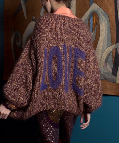 ALPACA KNIT CARDIGAN LOVE/ロゴアルパカ混ニットカーディガン