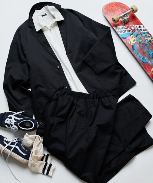 WEB限定 ワイドシルエット T/Cツイル セットアップ/テーラードジャケット/ワイドパンツ