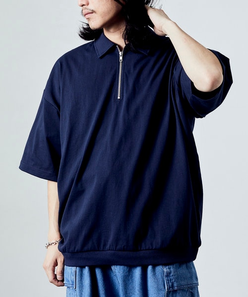 限定展開】ビッグシルエット ポロカラー ハーフジップTシャツ