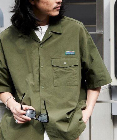 【限定展開】ビッグシルエット ナイロン キャンプシャツ/オープンカラーシャツ
