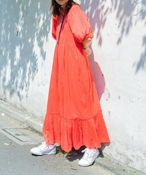 インドボイルバックオープンパフスリーブワンピース