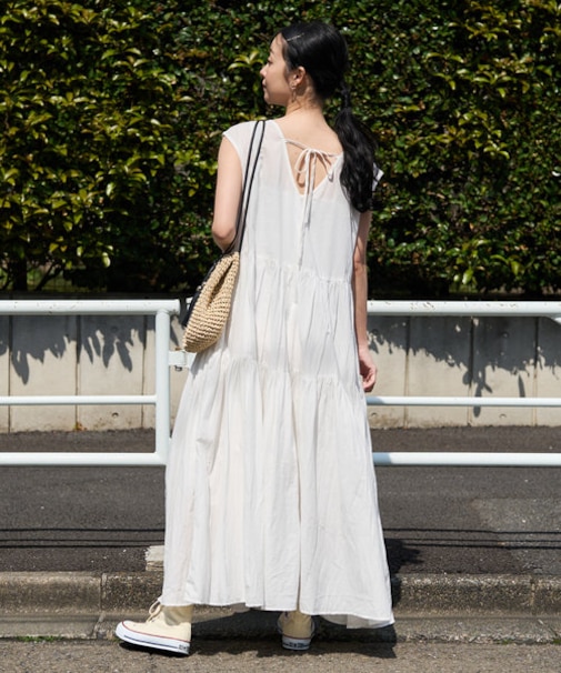 インドバックリボンフレンチスリーブワンピース