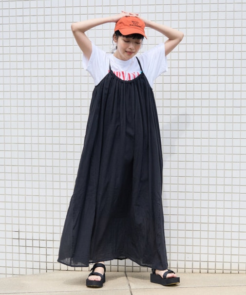 インドシングルガーゼバックオープンキャミワンピース