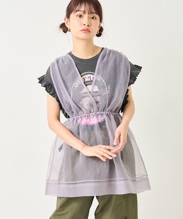 シアーカシュクールノースリーブトップス