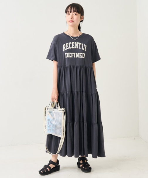 ウエスト切替ティアード半袖ワンピース