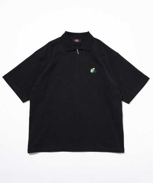 カクテル ハーフジップ 半袖Tシャツ 刺繍カットソー/Cocktail half zip