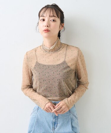 シアーフラワープリントトップス