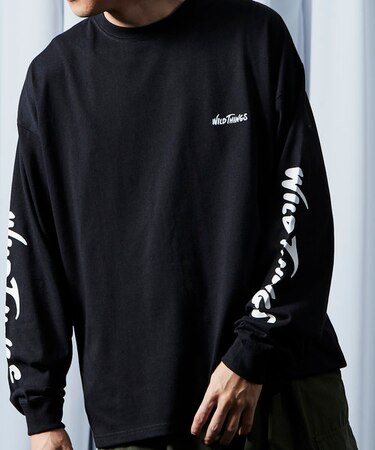 限定展開 WILD THINGS×FREAK'S STORE/ワイルドシングス 別注 ビッグシルエット 袖プリント ロングスリーブTシャツ/ロンT