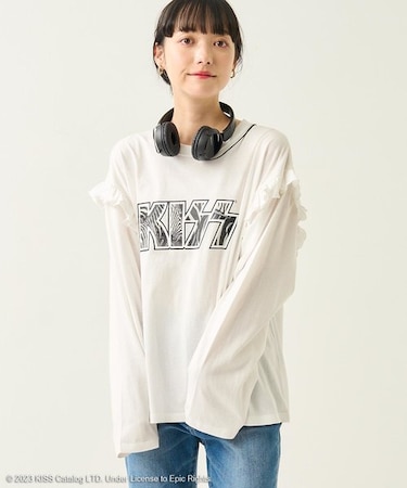 KISS ブラックロゴ フリル ロンT / ロックTシャツ / バンドTシャツ 
