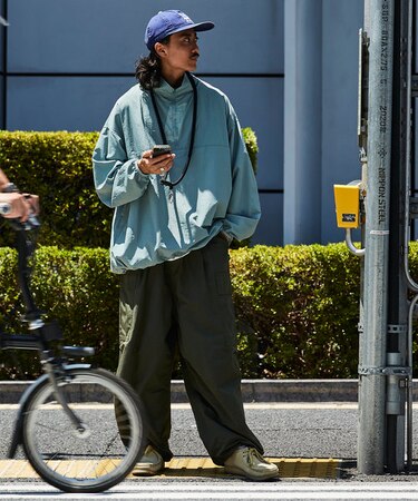 限定展開 ビッグシルエット ハーフジップ ナイロンプルオーバー/PO 