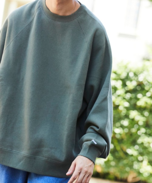 限定展開 CHOW DOWN/チャウダウン ワイドシルエット ワンポイント刺繍 クルーネックスウェット/ラグランスリーブ