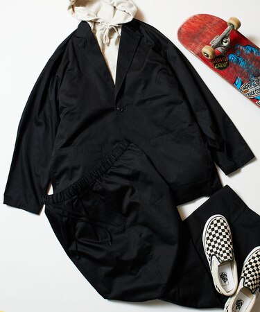 限定展開 ワイドシルエット T/Cツイル セットアップ/テーラードジャケット/ワイドパンツ