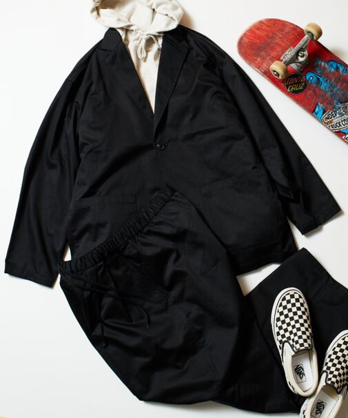 限定展開 ワイドシルエット T/Cツイル セットアップ/テーラードジャケット/ワイドパンツ