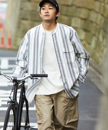 別注 グランパシャツ ロングスリーブ/ノーカラー/バンドカラー