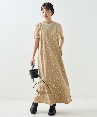 ベロア フラワー刺繍 キャミワンピース