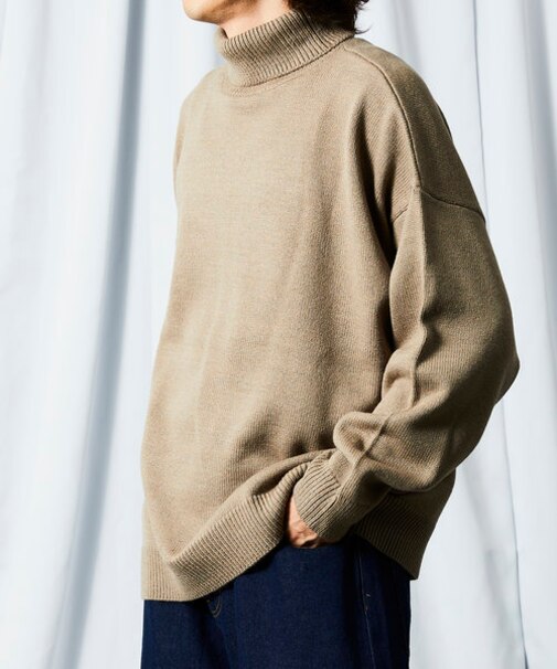 限定展開 ビッグシルエット イージーケア ウォッシャブル タートルネックニット