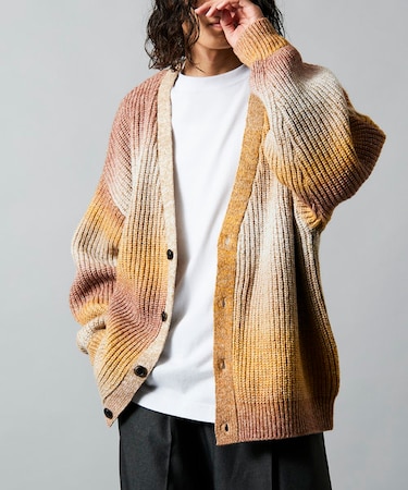 限定展開 ルーズフィット グラデーション 畦編み ニットカーディガン 