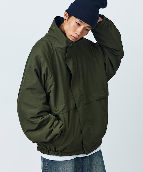 ビッグシルエット ナイロン フリース リバーシブル スタンドカラー